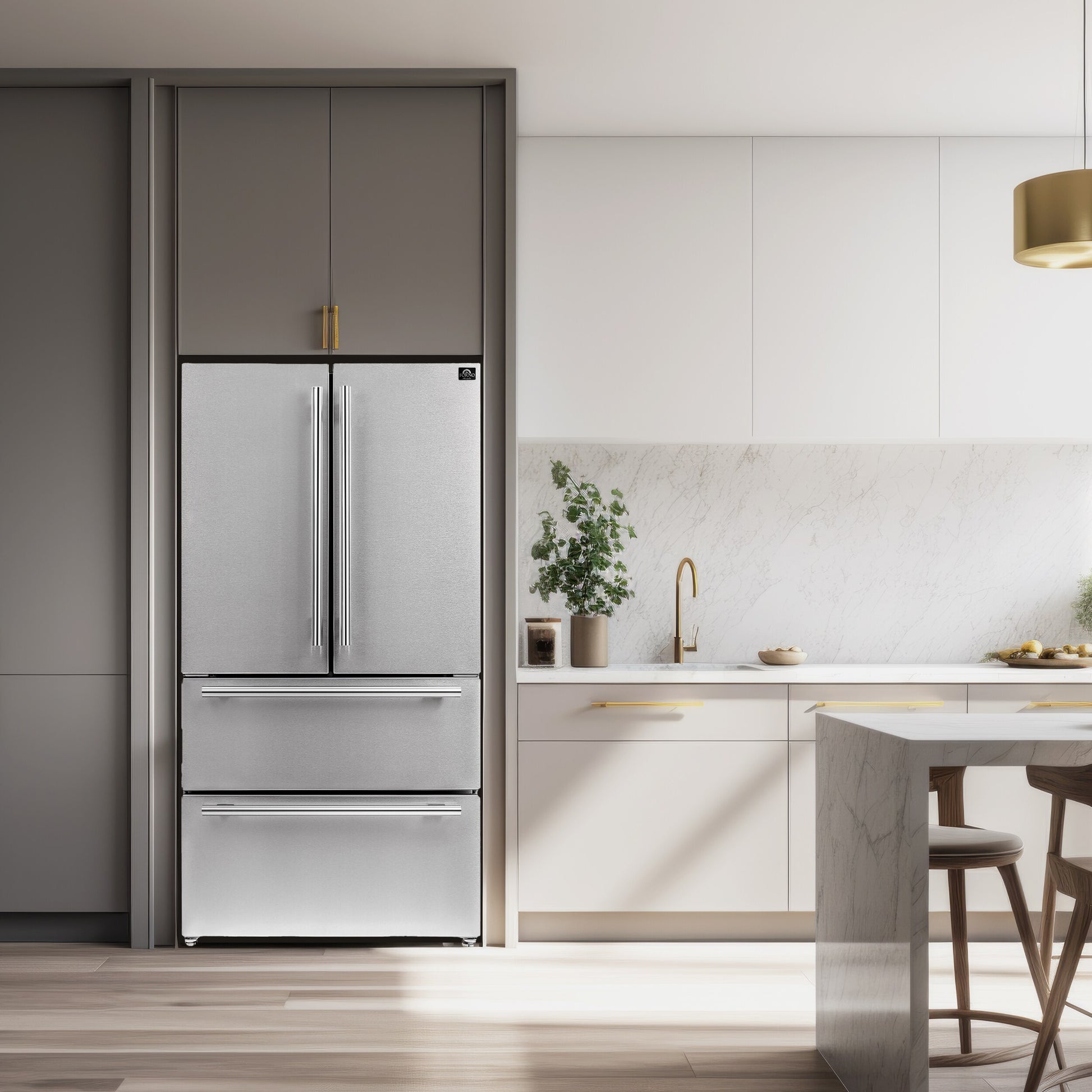 FORNO Counter-Depth Moena 19.2-cu ft 35.9-in Wide French Door Refrigerator with Ice