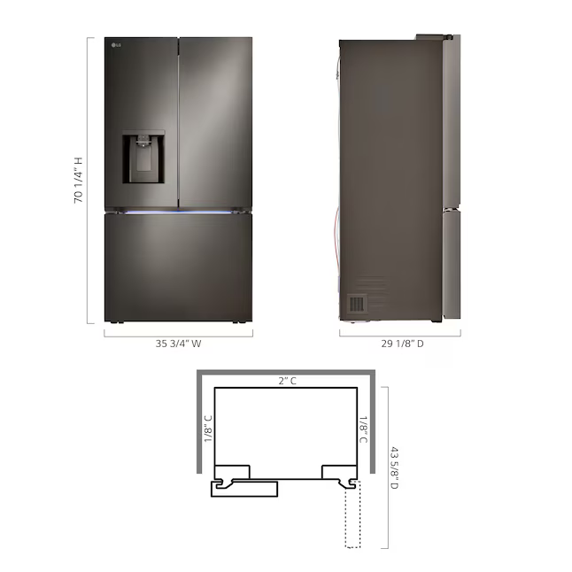 LG Counter-Depth Counter Depth MAX 4 Types of Ice 25.5-cu ft Smart French Door Refrigerator with Dual Ice Maker - Water and Ice Dispenser (Fingerprint Resistant Steel), ENERGY STAR