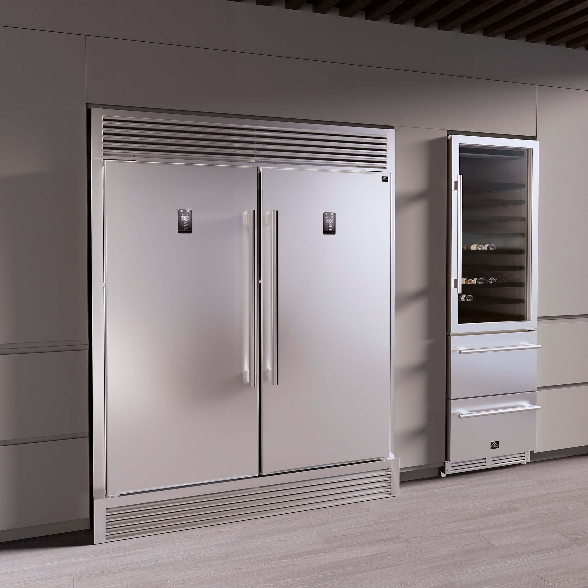 FORNO Rizzuto 27.6-cu ft Counter-Depth 60-in Wide Side-by-Side Refrigerator (Stainless Steel)