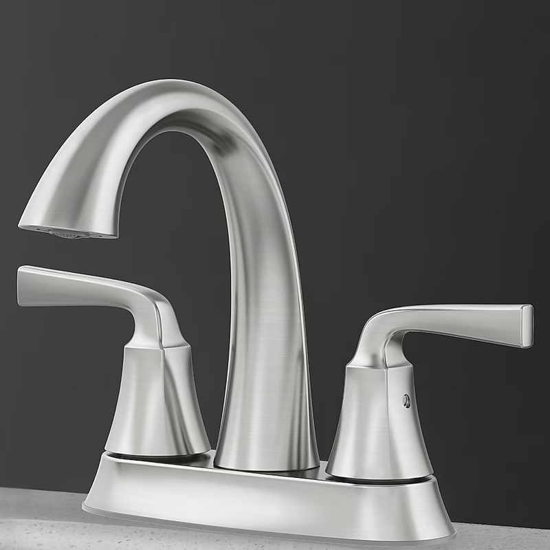 Alpine Reserve Mullen Brushed Nickel 4-in Centerset 2-handle WaterSense Mid-arc Residential Handle Bathroom Sink Faucet with Drain with Deck Plate, 67123W-6004  #2517122  *JR2511, Retail: $59.00, FINAL PRICE: $47.99 + TAX