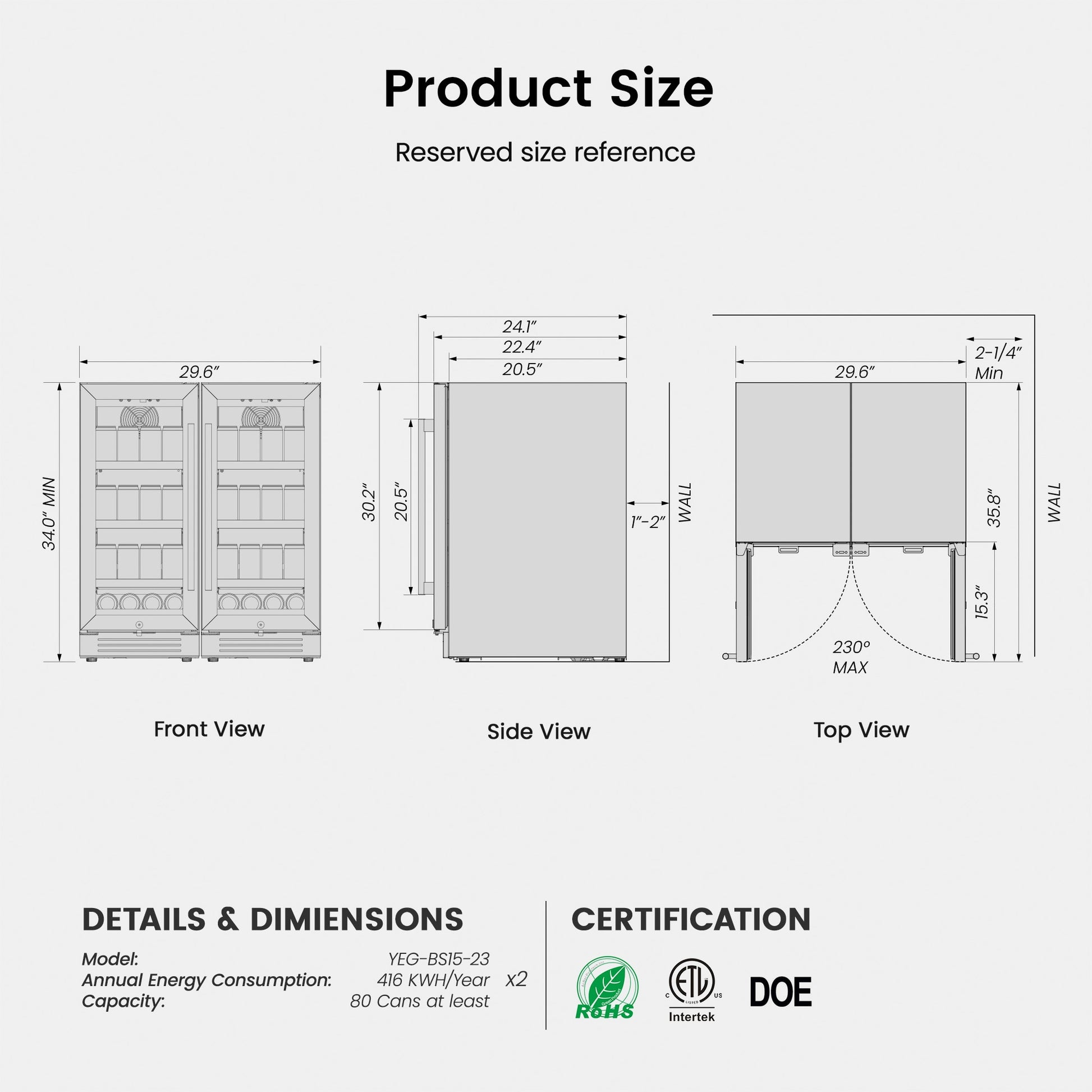 Yeego 30-in W 160 -Can Capacity Stainless Steel Built-in/Freestanding Indoor Beverage Refrigerator with Glass Door, YG-BS15-23, FINAL PRICE: $449.99
