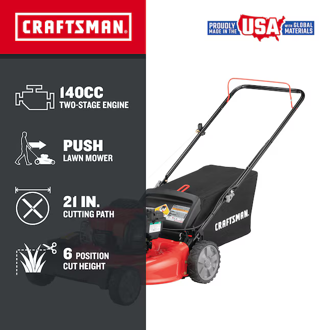 CRAFTSMAN M110 21-in Gas Push Lawn Mower with 140-cc Briggs and Stratton Engine, CMXGMAM1125499 *JR2509, Retail: $389.00, FINAL PRICE: $249.99 + TAX