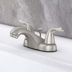 Project Source Webber Nickel 4-in centerset 2-handle WaterSense Low-arc Commercial/Residential Handle Bathroom Sink Faucet with Drain with Deck Plate, 4012460B-L, MSRP: $32.98, FINAL PRICE: $19.99 + TAX
