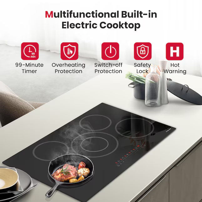 GASLAND 30-in 5 burners Smooth Surface Black Electric Cooktop, CH775BF *JR2512, Retail: $499.99, FINAL PRICE: $199.99 + TAX