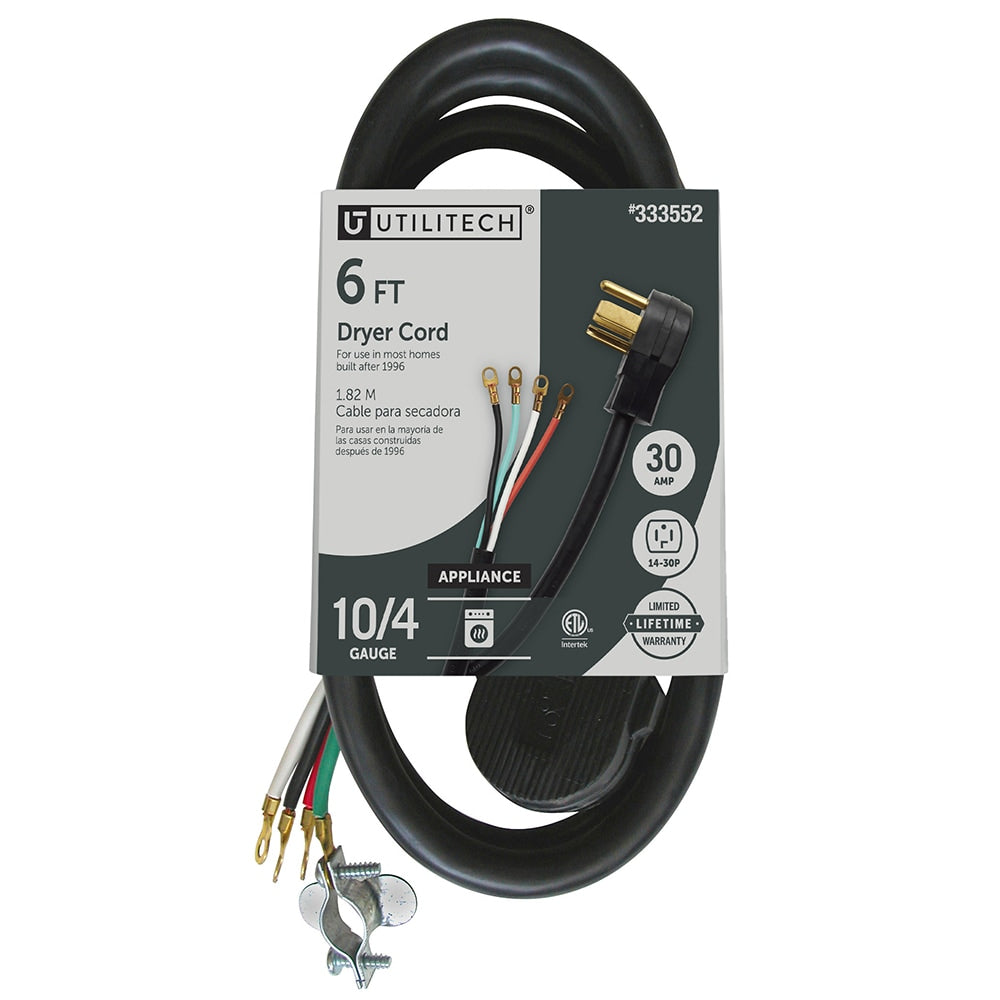 Utilitech 6-ft 30 -Amp 4 -Prong Black Dryer Appliance Power Cord