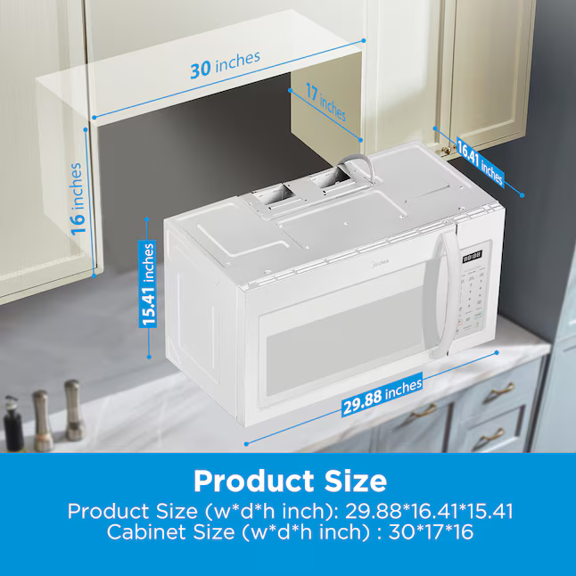 Midea 1.7-cu ft Over-the-Range Microwave (White), MM017S5AWW *JR2509, Retail: $229.00, FINAL PRICE: $129.99 + TAX