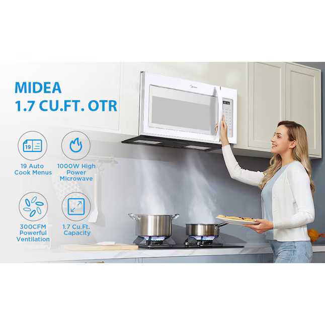 Midea 1.7-cu ft Over-the-Range Microwave (White), MM017S5AWW *JR2509, Retail: $229.00, FINAL PRICE: $129.99 + TAX