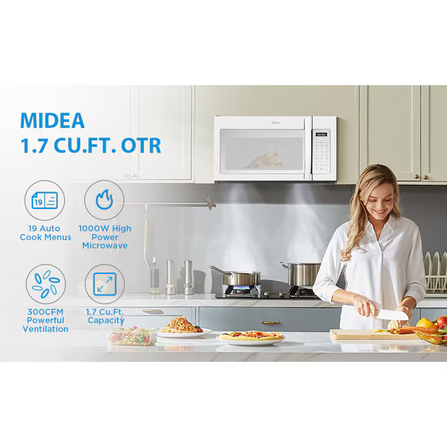Midea 1.7-cu ft Over-the-Range Microwave (White), MM017S5AWW *JR2509, Retail: $229.00, FINAL PRICE: $129.99 + TAX