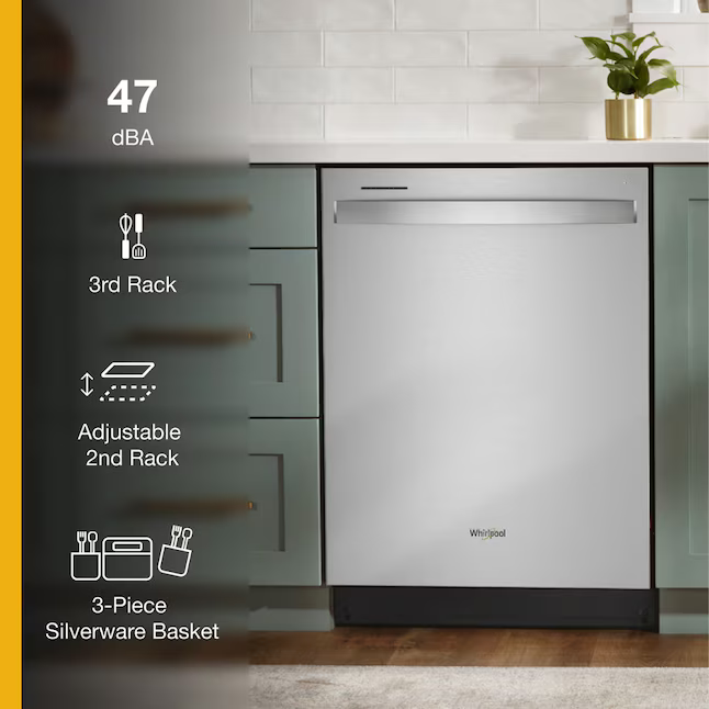 Whirlpool Eco Series Large Capacity 24-in Top Control Built-in Dishwasher With Third Rack (Fingerprint Resistant Stainless Steel) 47-dBA, WDT750SAKZ/3 *JR2509, Retail: $949.00, FINAL PRICE: $499.99 + TAX