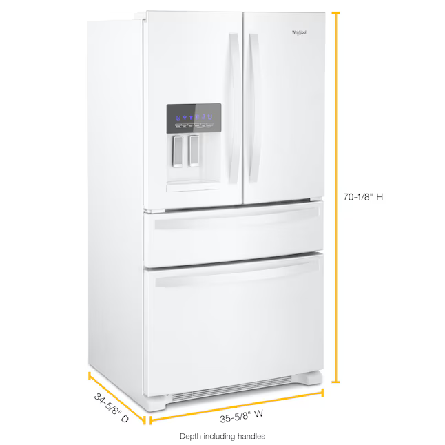 Whirlpool Standard-Depth 24.5-cu ft 4-Door 36-in French Door Refrigerator with Ice Maker with Water and Ice Dispenser (White), WRMF3636RW *JR2512, Retail: $2,999.00, FINAL PRICE: $1,399.99 + TAX