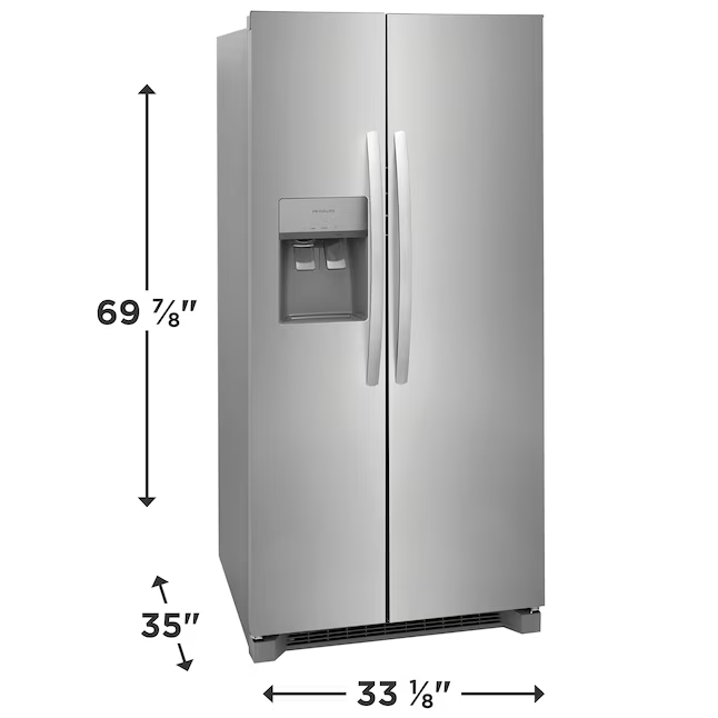 Frigidaire 22.3-cu ft Standard-Depth 33-in Side-by-Side Refrigerator with Ice Maker + Water and Ice Dispenser (Stainless Steel), FRSS2323AS *JR2512, Retail: $1,399.00, FINAL PRICE: $699.99 + TAX