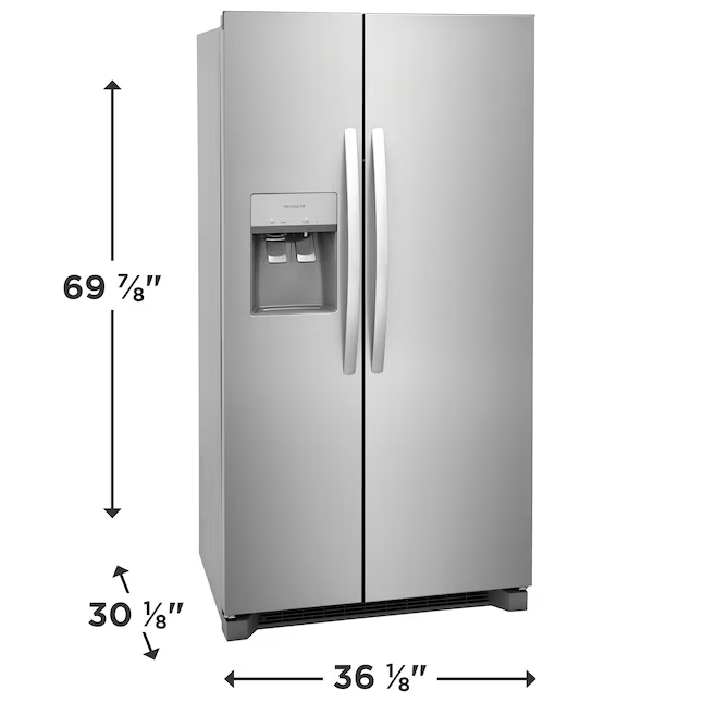 Frigidaire 22.3-cu ft Counter-Depth 36-in Side-by-Side Refrigerator with Ice Maker + Water and Ice Dispenser (Stainless Steel), FRSC2333AS/A *JR2511, Retail: $1,599.00, FINAL PRICE: $949.99 + TAX