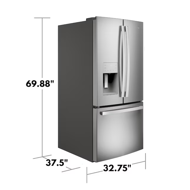 GE Standard-Depth 23.7-cu ft 3-Door French Door Refrigerator with Ice Maker with Water and Ice Dispenser (Fingerprint-resistant Stainless Steel), GFE24JYKFS *JR2509, Retail: $2,999.00, FINAL PRICE: $1,599.99 + TAX
