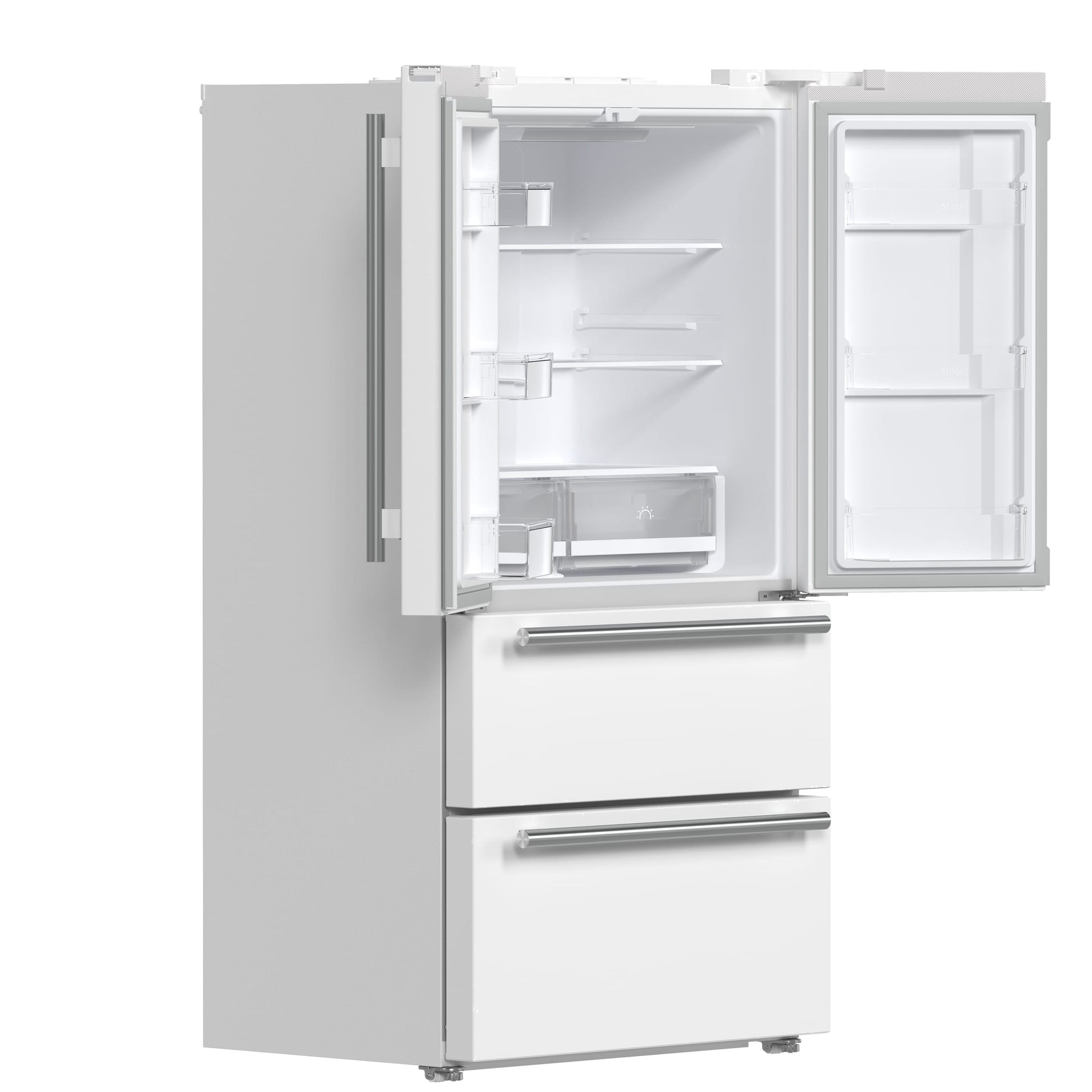 FORNO Counter-Depth Antique Brass and Stainless Steel Handles 19.2-cu ft 36-in Wide with Ice Maker ( White ) ENERGY STAR Certified