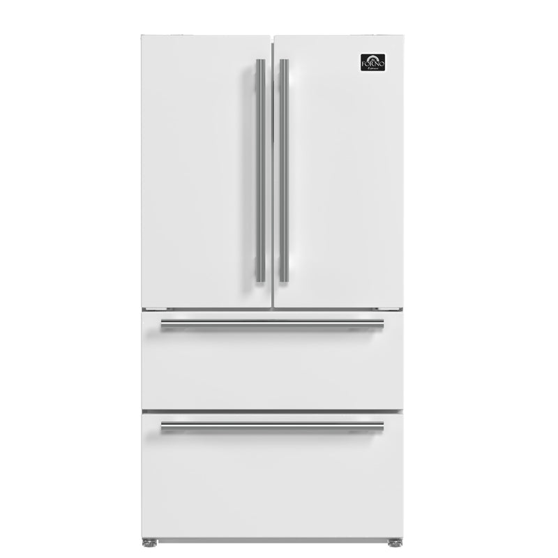 FORNO Counter-Depth Antique Brass and Stainless Steel Handles 19.2-cu ft 36-in Wide with Ice Maker ( White ) ENERGY STAR Certified