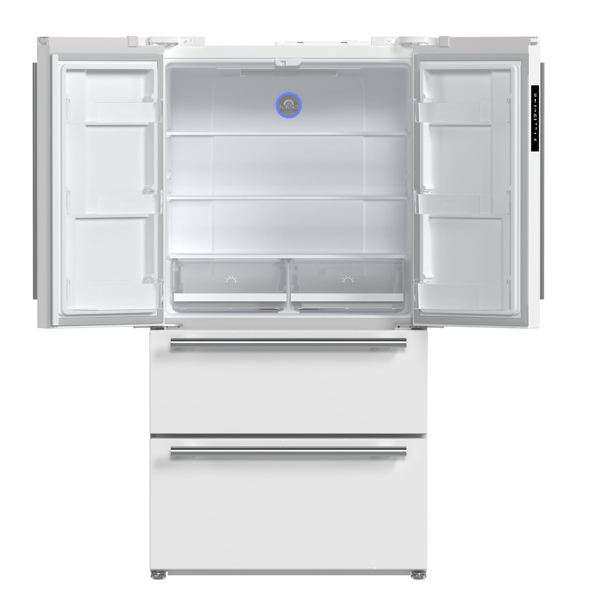 FORNO Counter-Depth Antique Brass and Stainless Steel Handles 19.2-cu ft 36-in Wide with Ice Maker ( White ) ENERGY STAR Certified