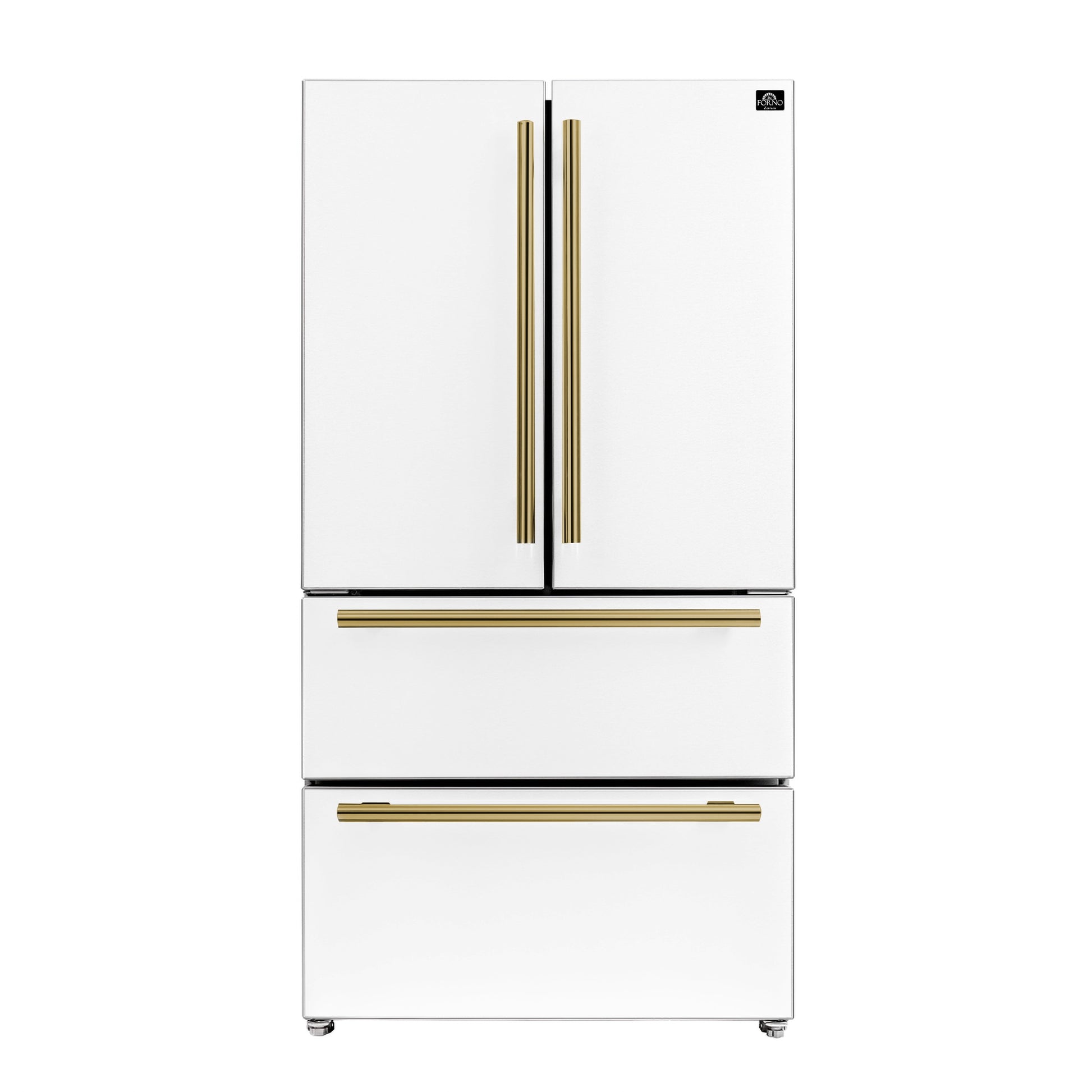 FORNO Counter-Depth Antique Brass and Stainless Steel Handles 19.2-cu ft 36-in Wide with Ice Maker ( White ) ENERGY STAR Certified