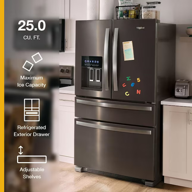 Whirlpool Standard-Depth 24.5-cu ft 4 -Door 36-in Wide French Door Refrigerator with Ice Maker with Water and Ice Dispenser ( Stainless Steel ) ENERGY STAR Certified