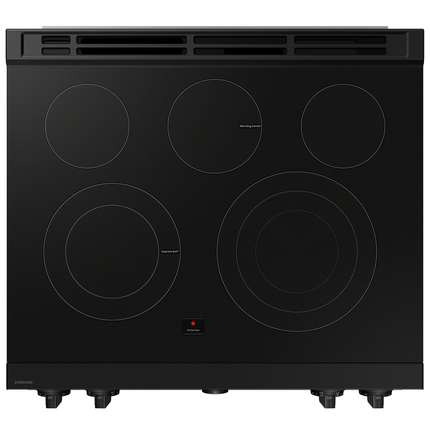 Samsung 30-in Glass Top 5 burners 6.3-cu ft Air Fry Convection Oven Slide-In Electric Range ( Stainless Steel )