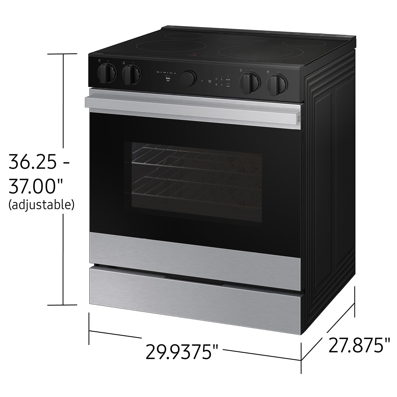 Samsung 30-in Glass Top 5 burners 6.3-cu ft Air Fry Convection Oven Slide-In Electric Range ( Stainless Steel )