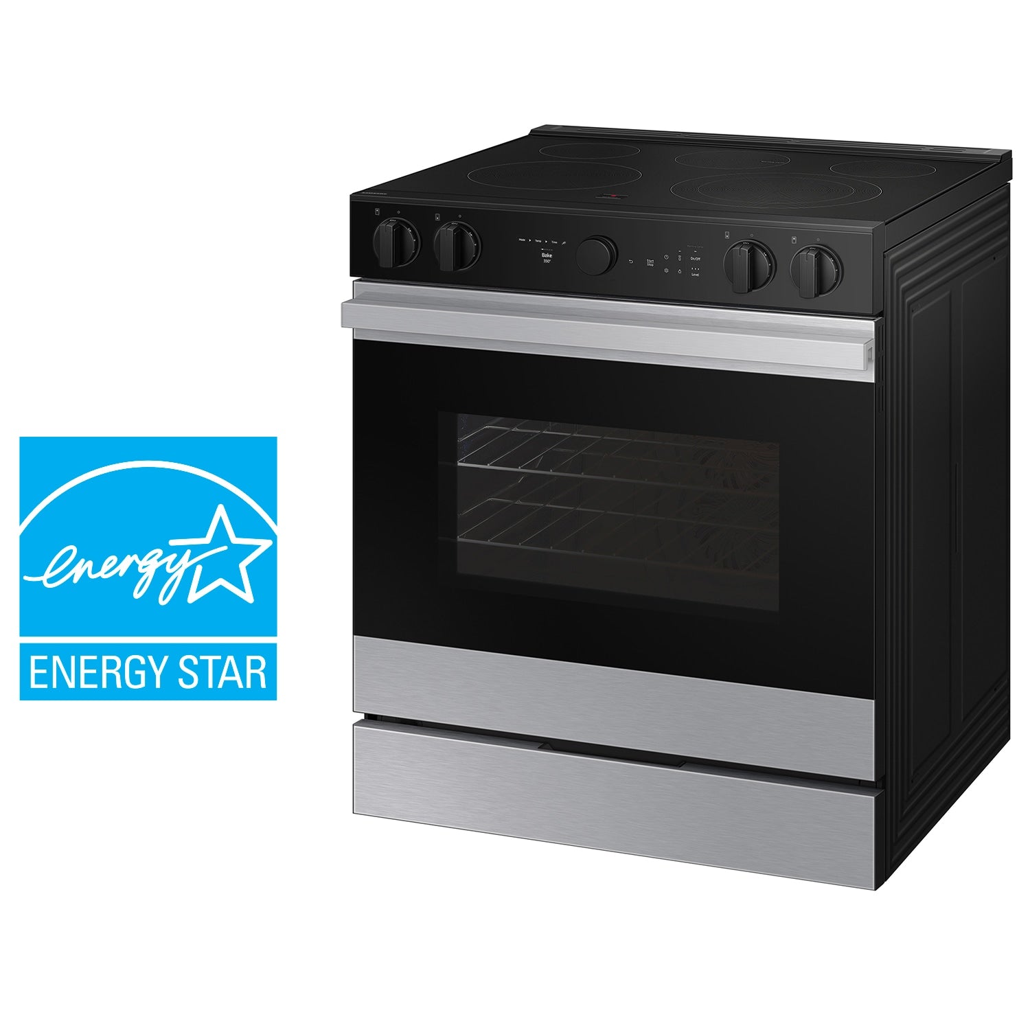 Samsung 30-in Glass Top 5 burners 6.3-cu ft Air Fry Convection Oven Slide-In Electric Range ( Stainless Steel )