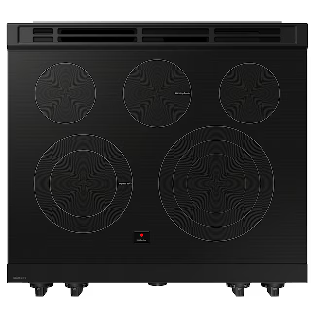 Samsung 30-in Glass Top 5 Burners 6.3-cu ft Air Fry Convection Oven Slide-In Electric Range (White Glass), NSE6DB850212 *BG, MSRP: $2,099.00, FINAL PRICE: $899.99 + TAX