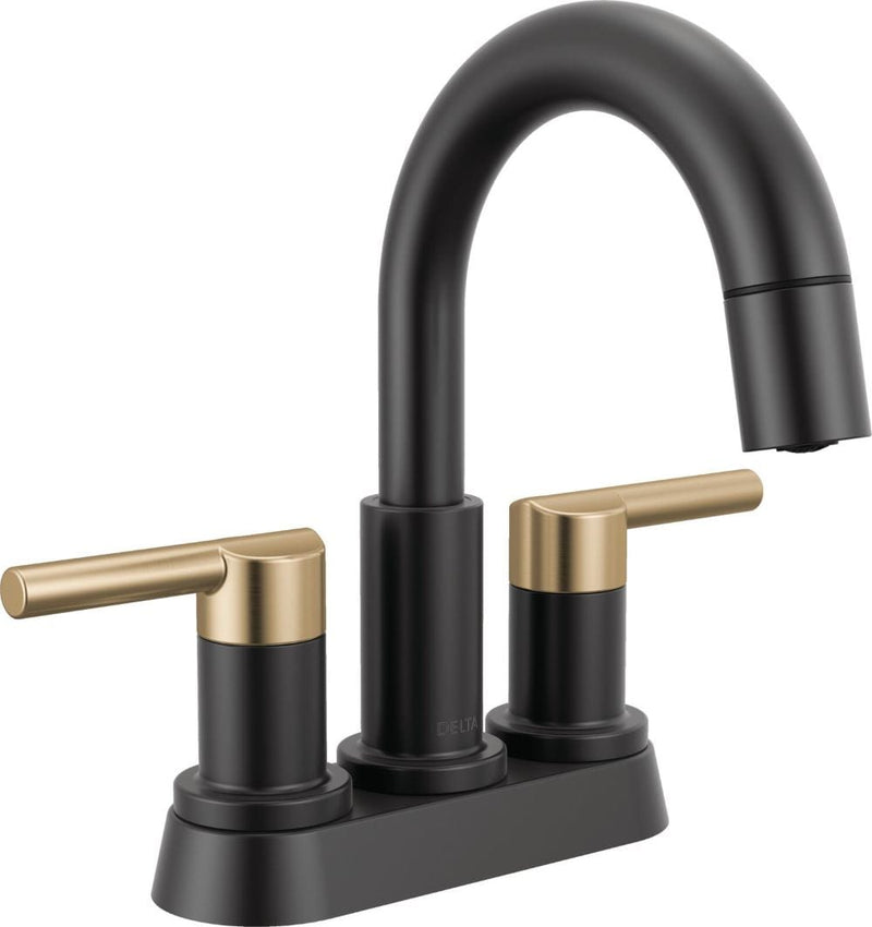 Delta Nicoli Two Handle Centerset Pull-Down Bathroom Faucet in Matte Black & Champagne Bronze