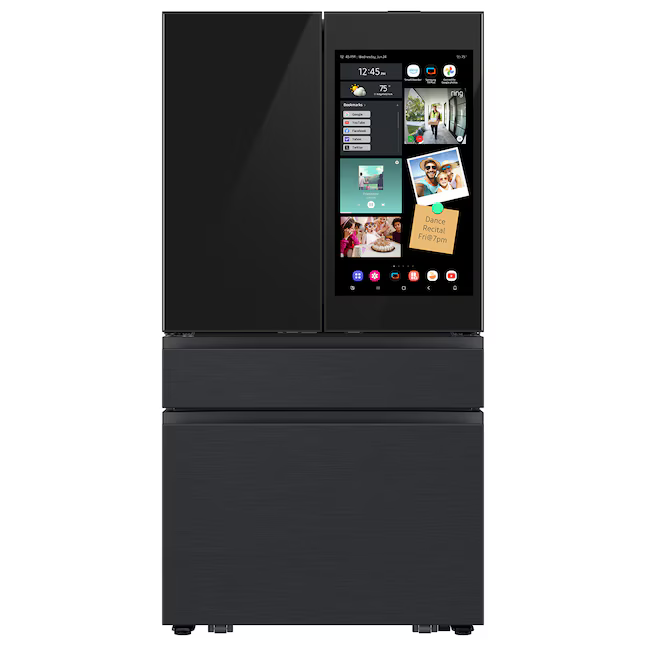 Samsung Bespoke Standard-Depth Family Hub 28.6-cu ft 4-Door French Door Refrigerator with Dual Ice Maker with Water Dispenser (Charcoal Glass Top with Matte Black Steel), RF90F29AECE *BG, MSRP: $4,699.00, FINAL PRICE: $2,299.99 + TAX
