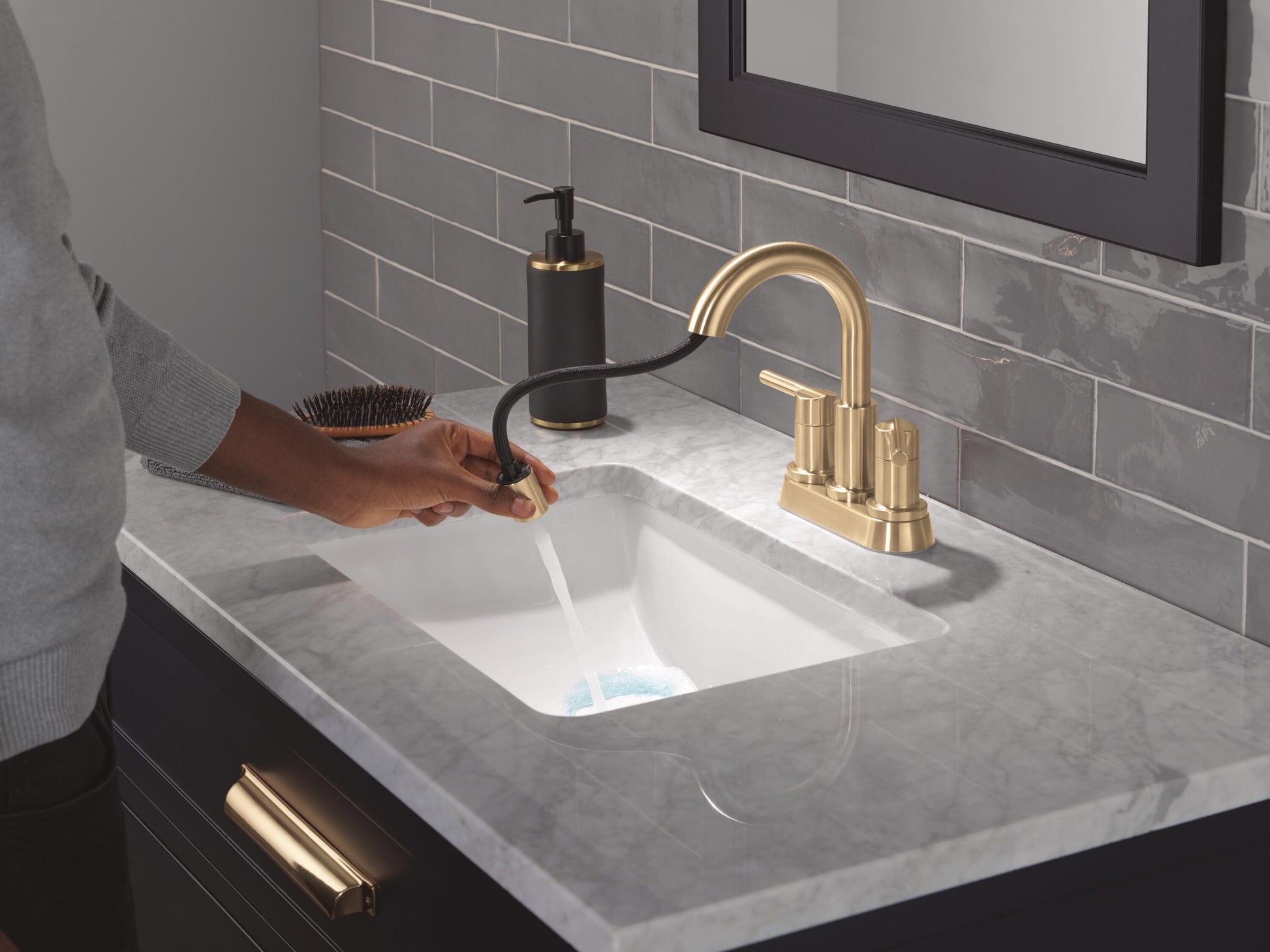 Delta Nicoli Two Handle Centerset Pull-Down Bathroom Faucet in Champagne Bronze, 25749LF-CZPD, MRSP: $174.90, FINAL PRICE: $79.99 + TAX