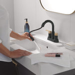 Delta Nicoli Two Handle Centerset Pull-Down Bathroom Faucet in Matte Black & Champagne Bronze