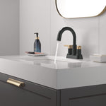 Delta Nicoli Two Handle Centerset Pull-Down Bathroom Faucet in Matte Black & Champagne Bronze