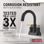 Delta Nicoli Two Handle Centerset Pull-Down Bathroom Faucet in Matte Black & Champagne Bronze