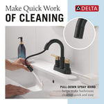 Delta Nicoli Two Handle Centerset Pull-Down Bathroom Faucet in Matte Black & Champagne Bronze