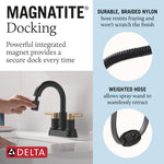 Delta Nicoli Two Handle Centerset Pull-Down Bathroom Faucet in Matte Black & Champagne Bronze