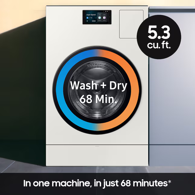 Samsung Bespoke 5.3-cu ft Capacity Ivory Vented All-In-One Washer Dryer Combo , WD90F53AVY *JR2509, Retail: $3,099.00, FINAL PRICE: $1,499.99 + TAX
