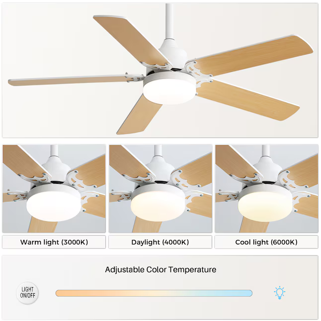 Yardreeze 42-in White with Light Brown Blades Plug-in Ceiling Fan With Light and Remote (5-Blade), KBS-42K009-WH-DC-N *HD2510, Retail: $136.99, FINAL PRICE: $79.99 + TAX