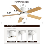 Yardreeze 42-in White with Light Brown Blades Plug-in Ceiling Fan With Light and Remote (5-Blade), KBS-42K009-WH-DC-N *HD2510, Retail: $136.99, FINAL PRICE: $79.99 + TAX