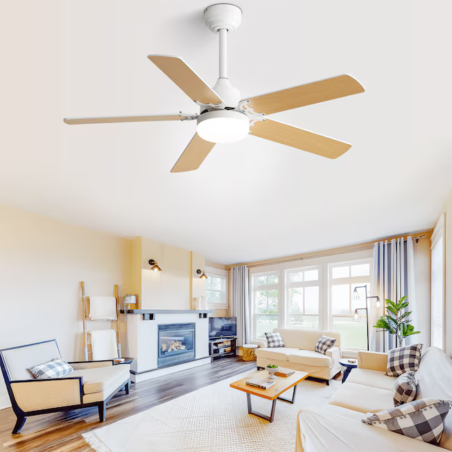 Yardreeze 42-in White with Light Brown Blades Plug-in Ceiling Fan With Light and Remote (5-Blade), KBS-42K009-WH-DC-N *HD2510, Retail: $136.99, FINAL PRICE: $79.99 + TAX