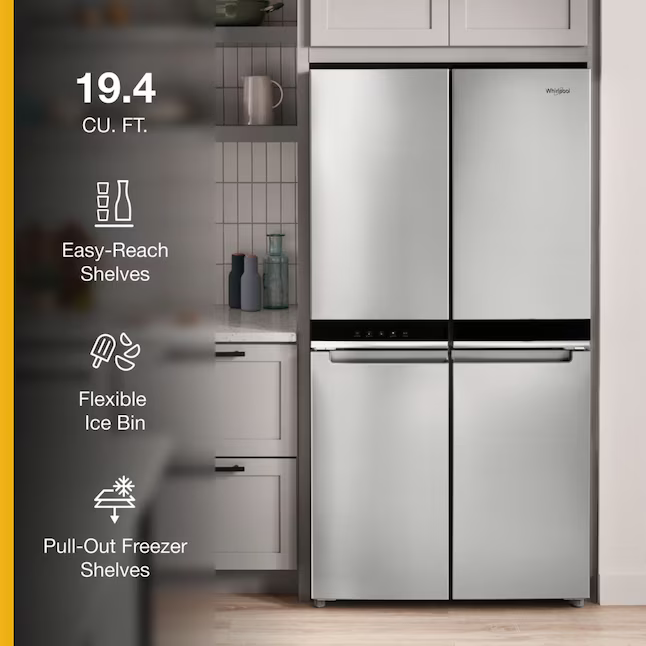 Whirlpool Counter-Depth 19.4-cu ft 4 -Door 36-in Wide French Door Refrigerator with Ice Maker ( Fingerprint-Resistant Stainless Finish ) ENERGY STAR Certified