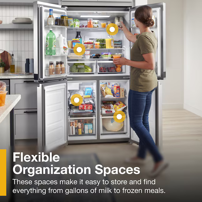 Whirlpool Counter-Depth 19.4-cu ft 4 -Door 36-in Wide French Door Refrigerator with Ice Maker ( Fingerprint-Resistant Stainless Finish ) ENERGY STAR Certified