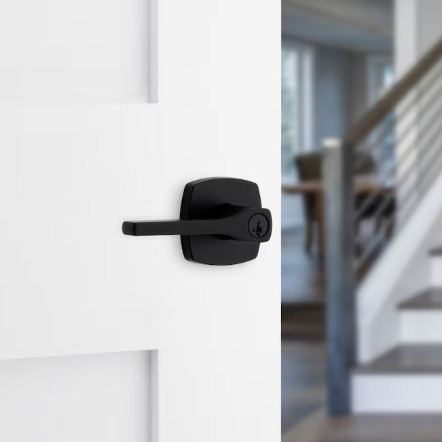 Kwikset Tripoli Matte Black Exterior Keyed Entry Door Handle ft. SmartKey Security, 740TPLMDT514SMTCPK4, FINAL PRICE: $29.99 + TAX