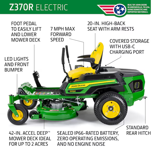 John Deere Z370R ZTrak 42-in Battery Zero-Turn Riding Lawn Mower, BG21327 *JR2510, Retail: $6,499.00, FINAL PRICE: $3,999.99 + TAX