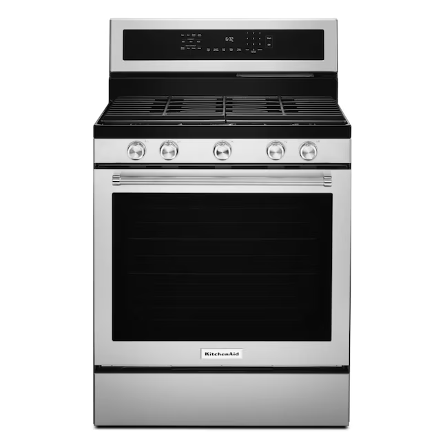 KitchenAid 30-in 5 burners 5.8-cu ft Convection Oven Freestanding Natural Gas Range (Stainless Steel with PRINTSHIELD Finish), KFGG504KPS *JR2510, Retail: $1,499.00, FINAL PRICE: $799.99 + TAX