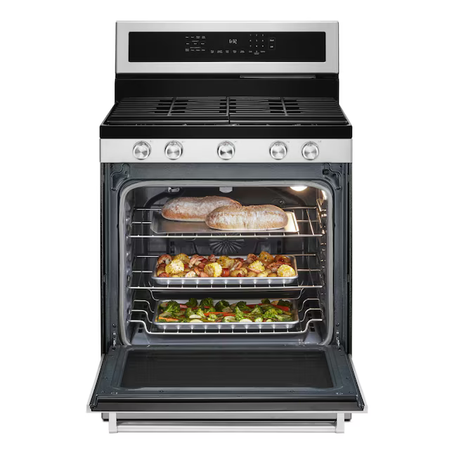 KitchenAid 30-in 5 burners 5.8-cu ft Convection Oven Freestanding Natural Gas Range (Stainless Steel with PRINTSHIELD Finish), KFGG504KPS *JR2510, Retail: $1,499.00, FINAL PRICE: $799.99 + TAX