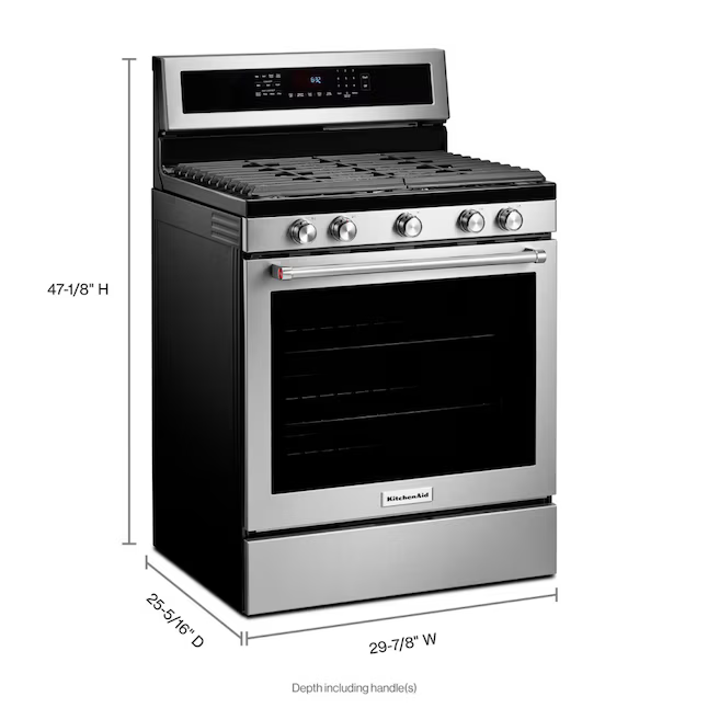 KitchenAid 30-in 5 burners 5.8-cu ft Convection Oven Freestanding Natural Gas Range (Stainless Steel with PRINTSHIELD Finish), KFGG504KPS *JR2510, Retail: $1,499.00, FINAL PRICE: $799.99 + TAX