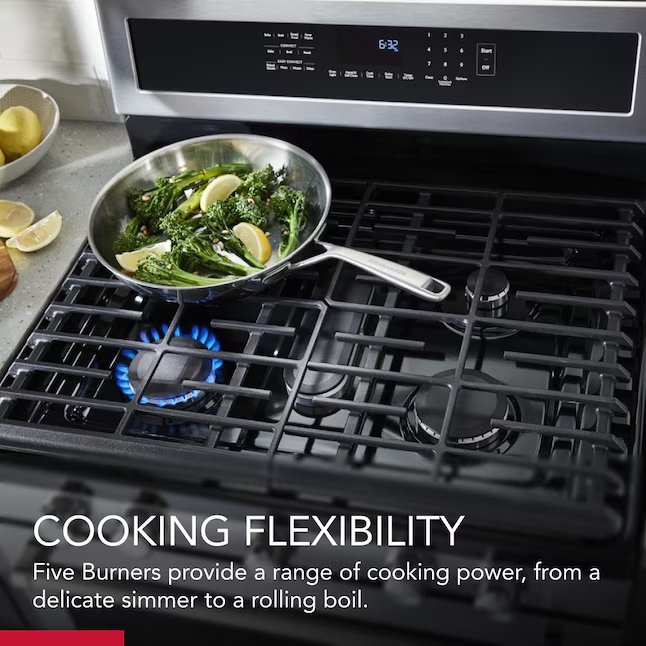 KitchenAid 30-in 5 burners 5.8-cu ft Convection Oven Freestanding Natural Gas Range (Stainless Steel with PRINTSHIELD Finish), KFGG504KPS *JR2510, Retail: $1,499.00, FINAL PRICE: $799.99 + TAX