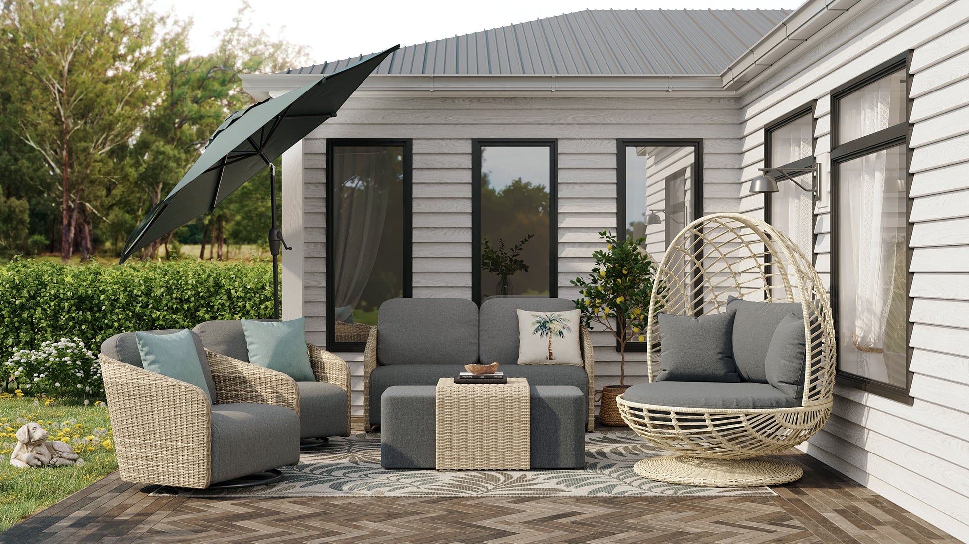 Origin 21 Venza 3 -Piece Wicker Patio Conversation Set with Dark Gray Cushions
