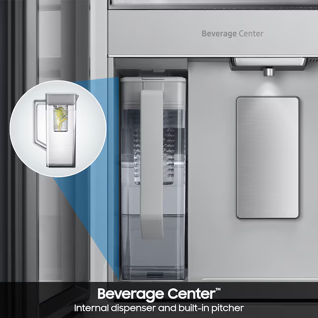 Samsung Bespoke Standard-Depth Family Hub 28.6-cu ft 4-Door French Door Refrigerator with Dual Ice Maker with Water Dispenser (Charcoal Glass Top with Matte Black Steel), RF90F29AECE *BG, MSRP: $4,699.00, FINAL PRICE: $2,299.99 + TAX