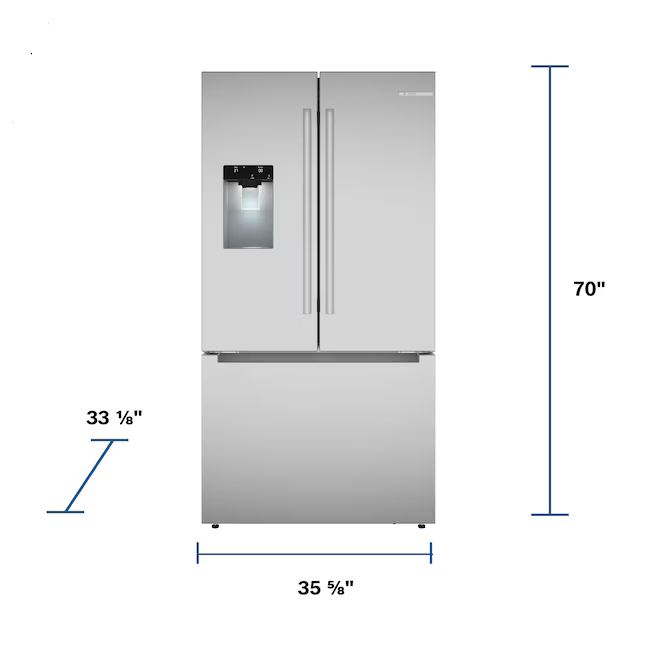 Bosch Fastest Ice Maker Standard-Depth 300 Series 26-cu ft 3-Door Smart Compatible French Door Refrigerator with Ice Maker with Water and Ice Dispenser (Stainless Steel), B36FD31ENS/01 *JR2508, Retail: $2,699.00, FINAL PRICE: $1,599.99 + TAX