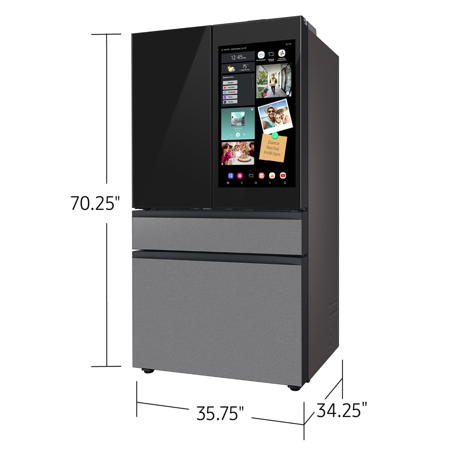 Samsung Bespoke AI Standard-Depth Family Hub 29-cu ft 36-in Wide with Dual Ice Maker and Door within Door (Charcoal Glass Top Stainless Steel Bottom Panels)